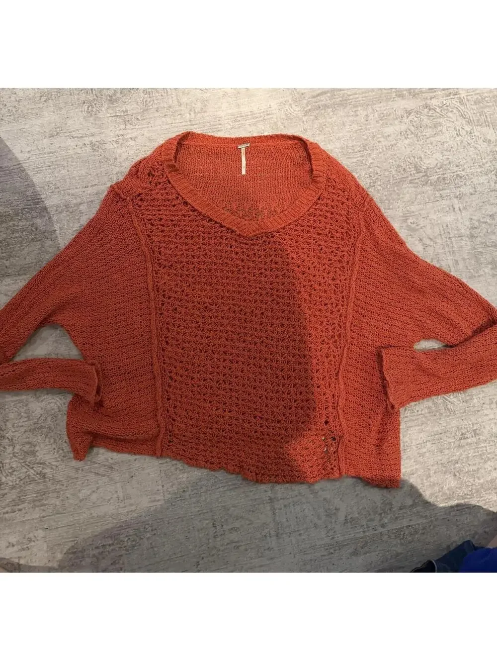 Free People Oversized Open Knit Burnt Orange v Neck sweater small